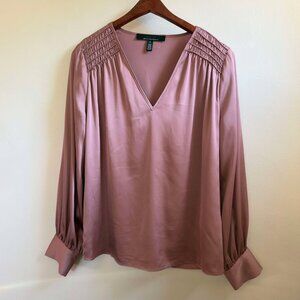 Long Sleeve  Satin Blouse Pink Dusty / White House Black Market